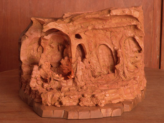 Tradiční betlém z pálené hlíny - 40 x 30 x 25 cm